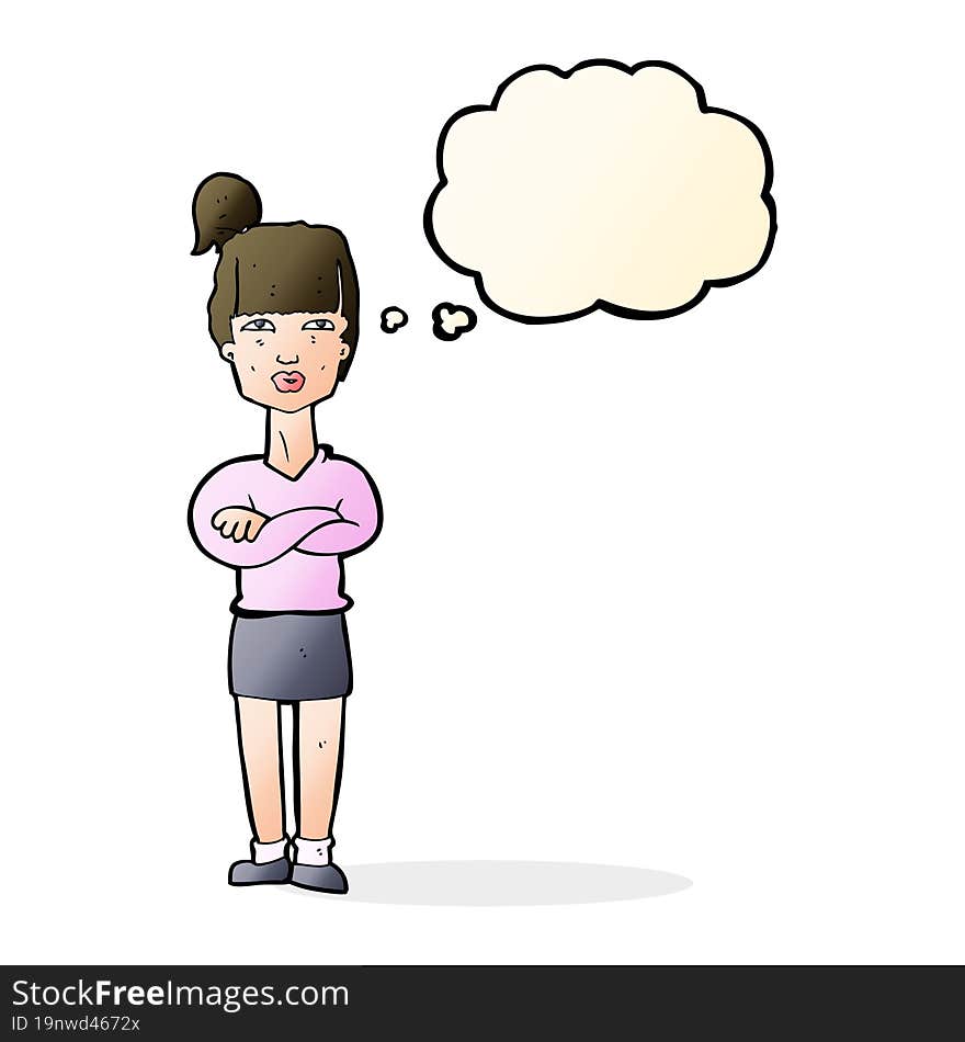 cartoon annoyed woman with thought bubble