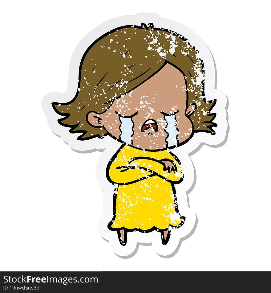 Distressed Sticker Of A Cartoon Girl Crying