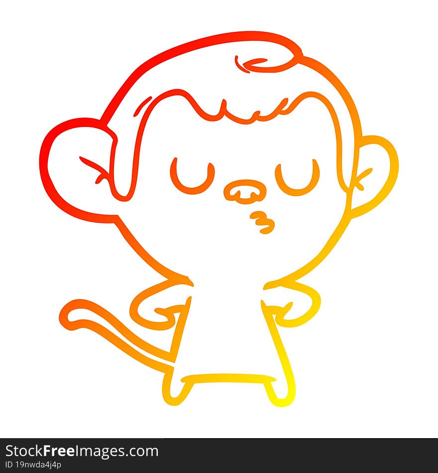 warm gradient line drawing of a cartoon monkey