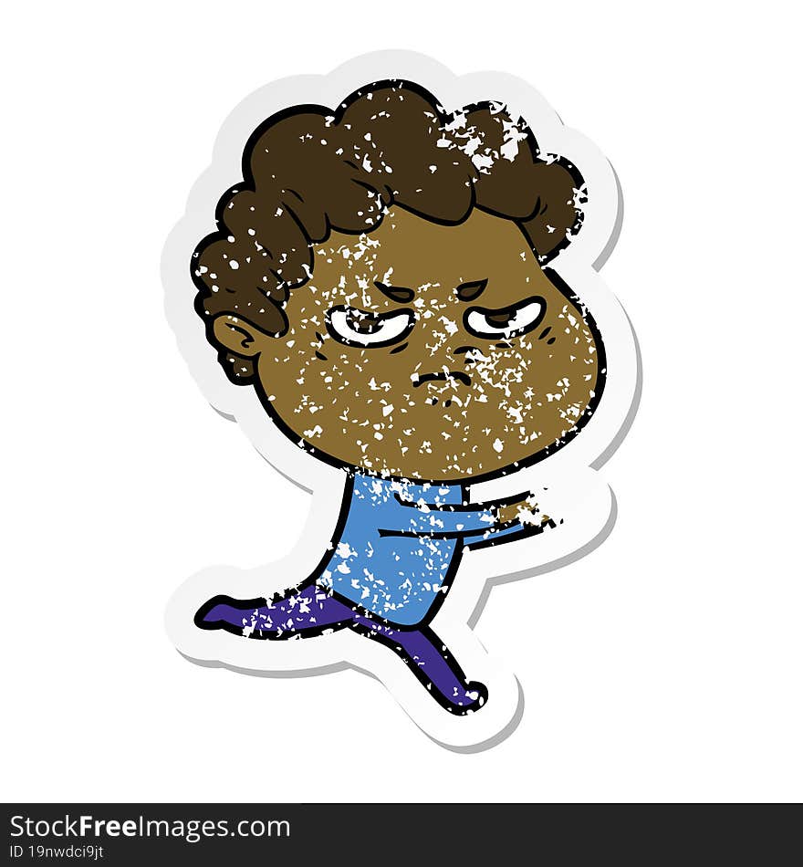 distressed sticker of a cartoon angry man