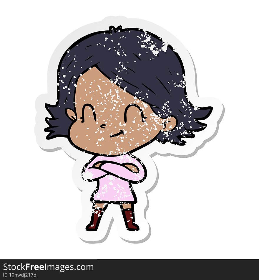 distressed sticker of a cartoon friendly girl