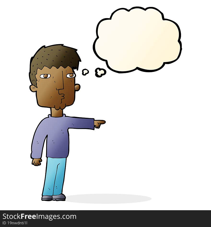 Cartoon Pointing Man With Thought Bubble