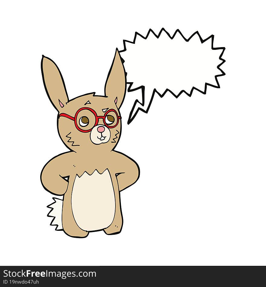 Cartoon Rabbit Wearing Spectacles With Speech Bubble