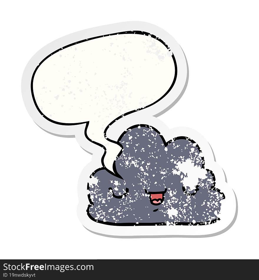 cute cartoon cloud and speech bubble distressed sticker