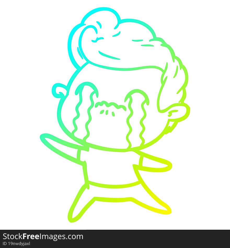 cold gradient line drawing of a cartoon man crying