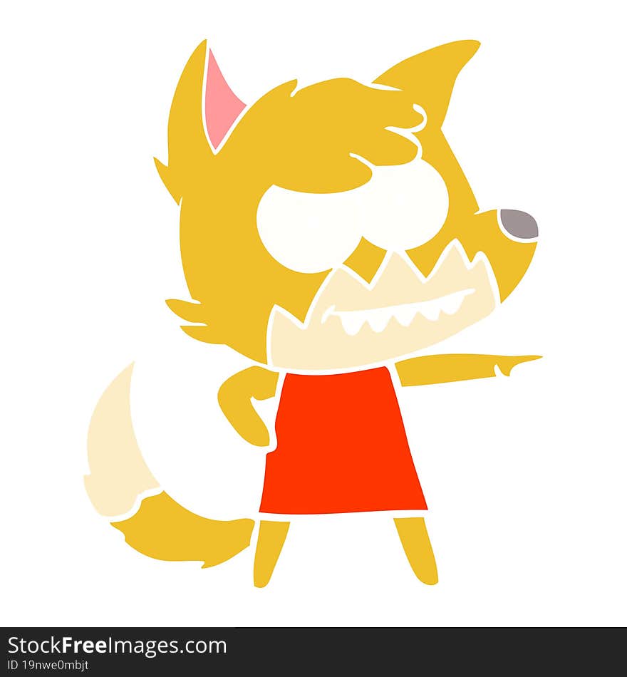 flat color style cartoon grinning fox