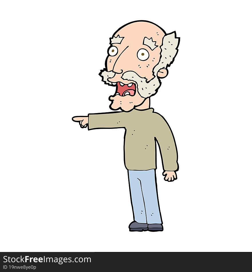 cartoon scared old man pointing