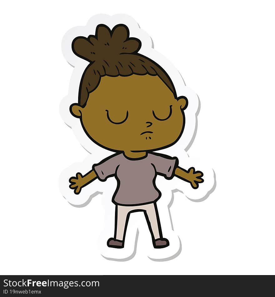 Sticker Of A Cartoon Calm Woman