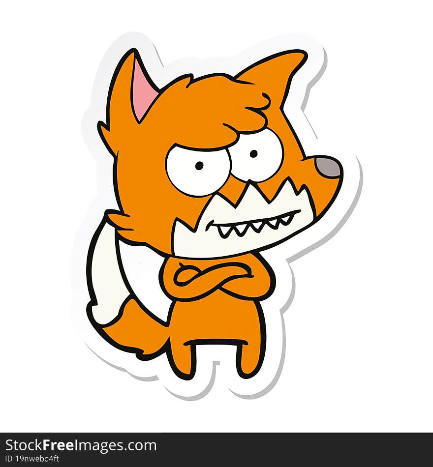 sticker of a cartoon grinning fox