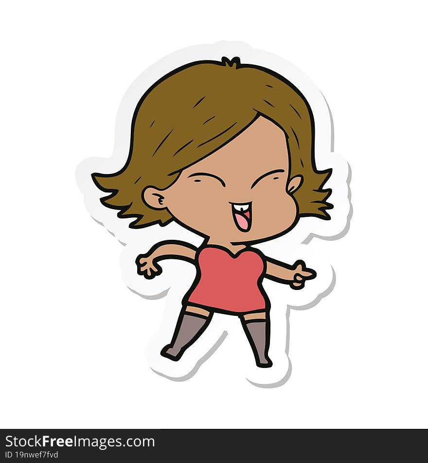 Sticker Of A Happy Cartoon Girl