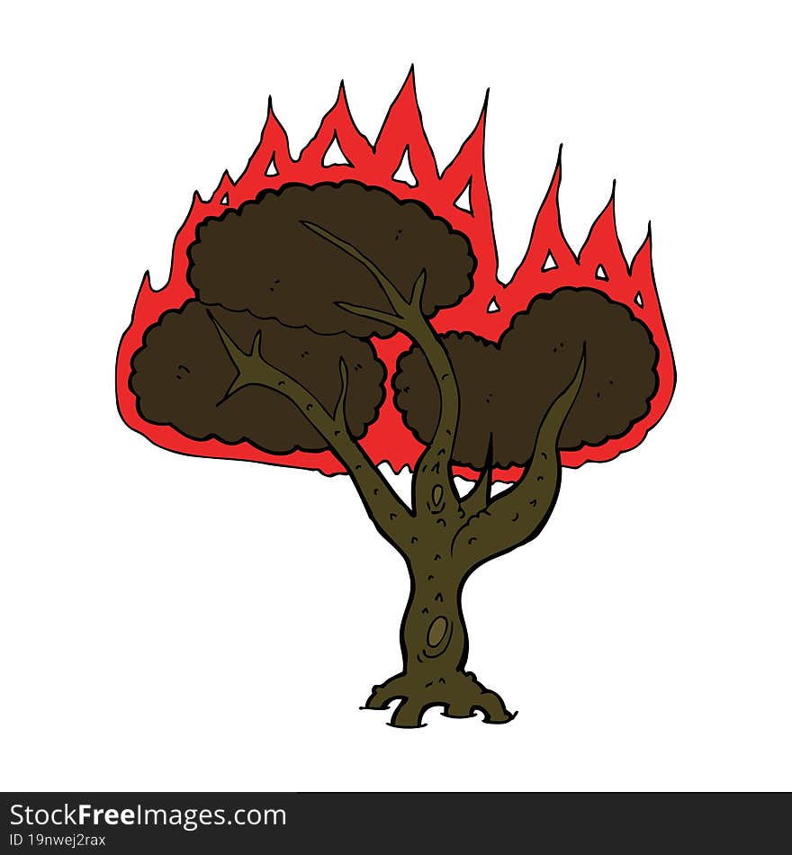 cartoon burning tree