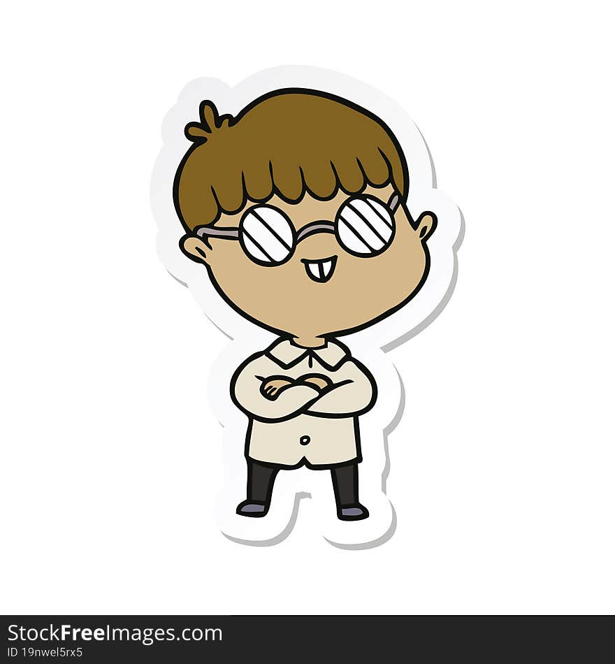 Sticker Of A Cartoon Boy Wearing Spectacles