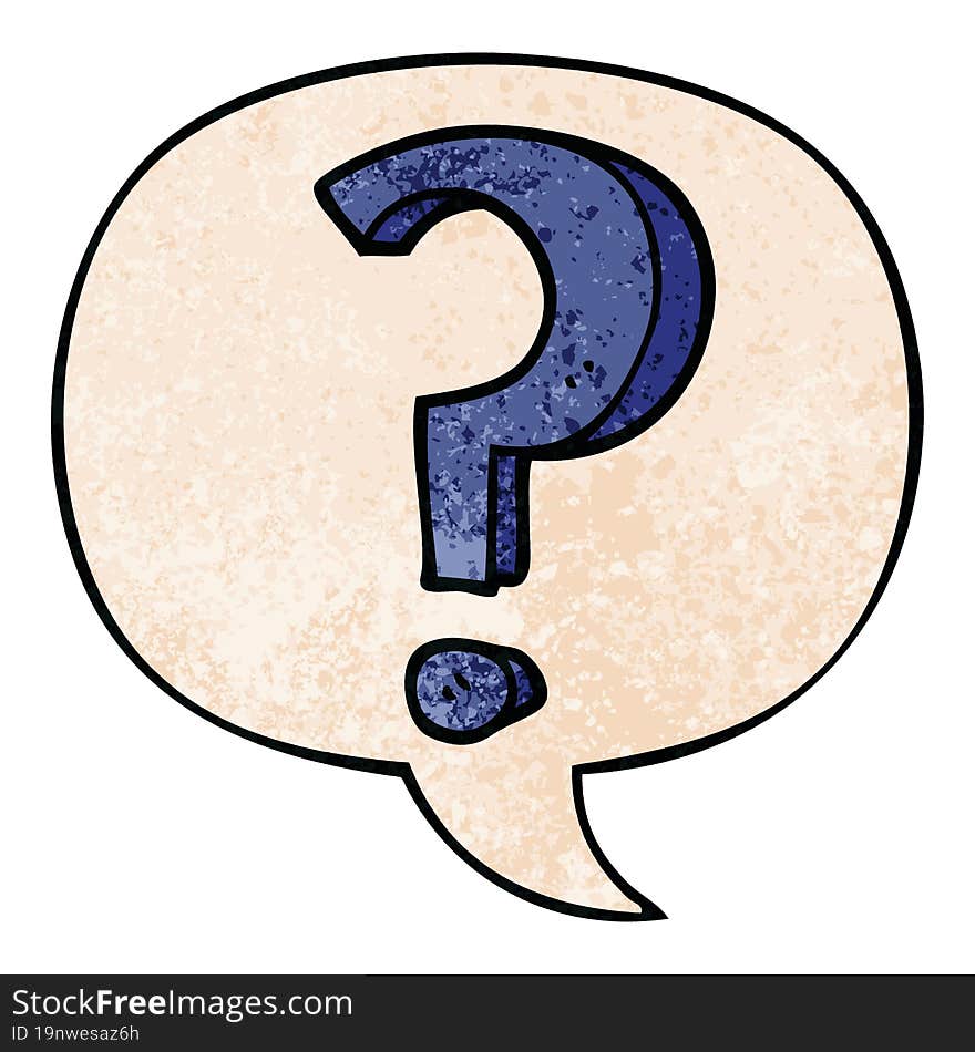 cartoon question mark and speech bubble in retro texture style