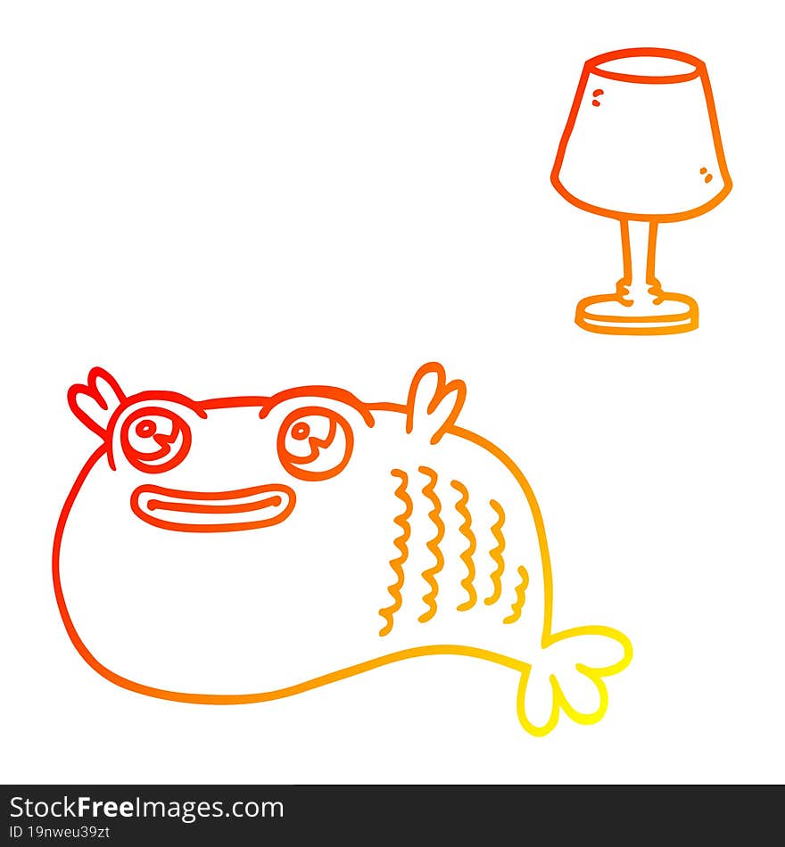 warm gradient line drawing cartoon fish