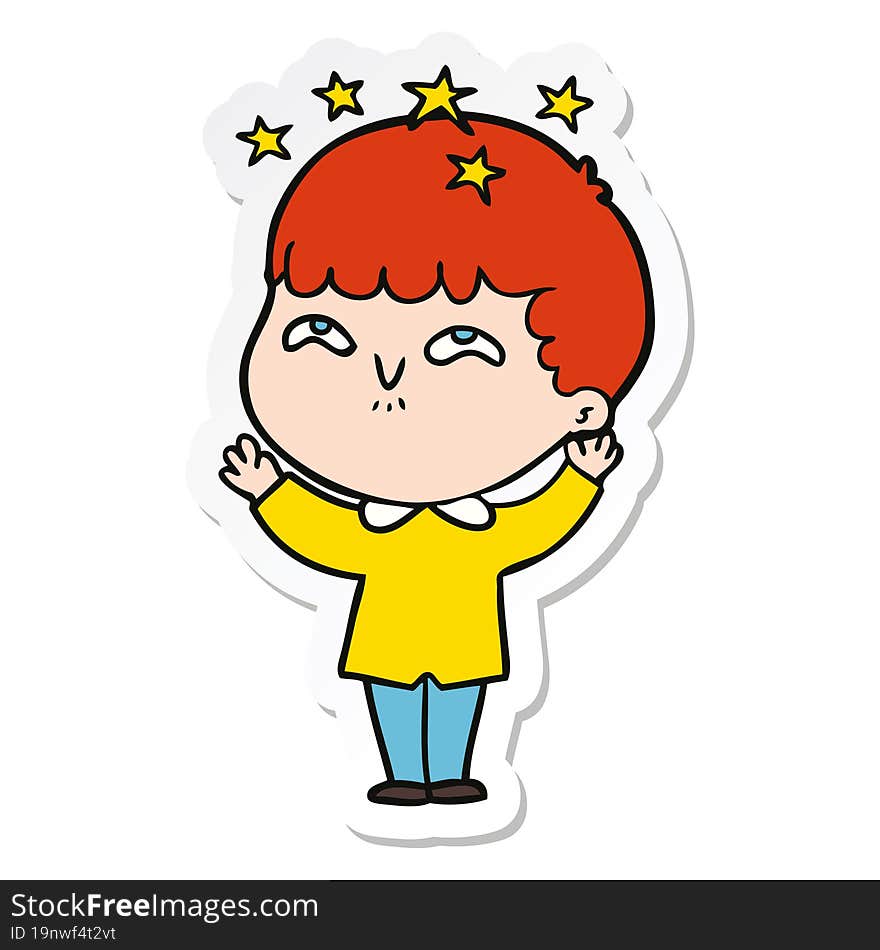 sticker of a cartoon amazed boy