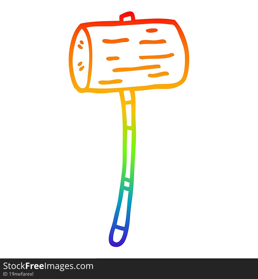 Rainbow Gradient Line Drawing Cartoon Wood Mallet