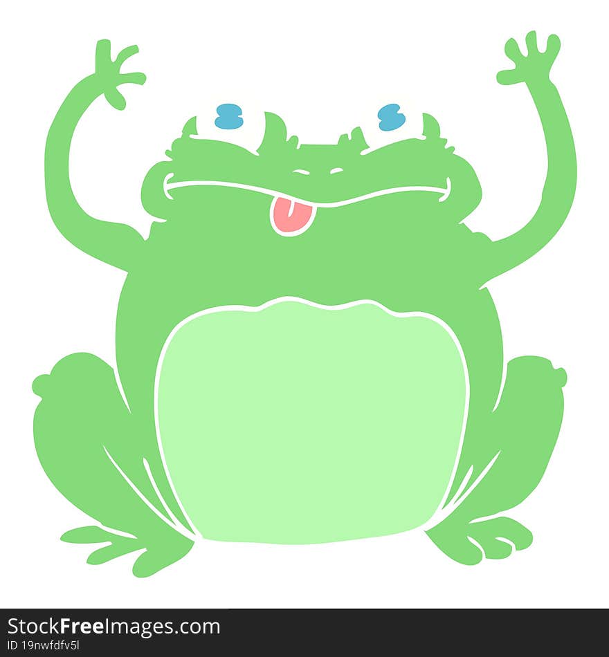 flat color illustration of a cartoon funny frog