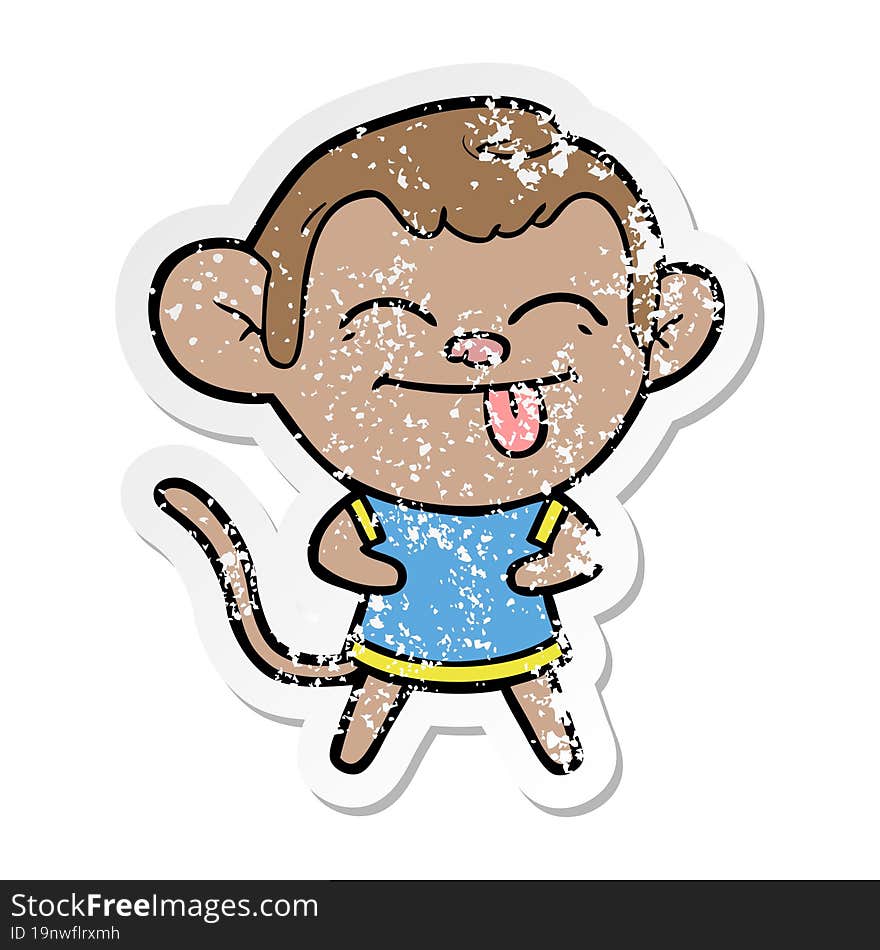 distressed sticker of a funny cartoon monkey