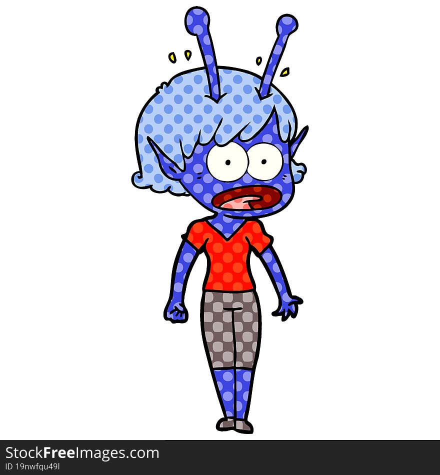 cartoon shocked alien girl. cartoon shocked alien girl