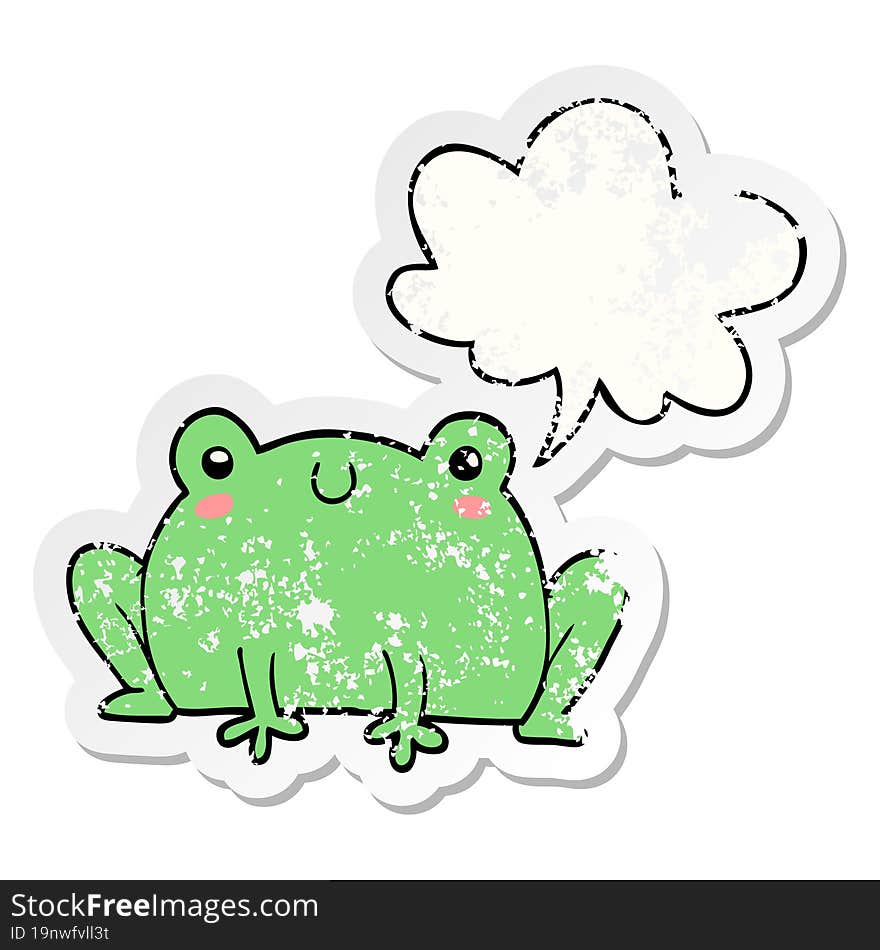 cartoon frog and speech bubble distressed sticker