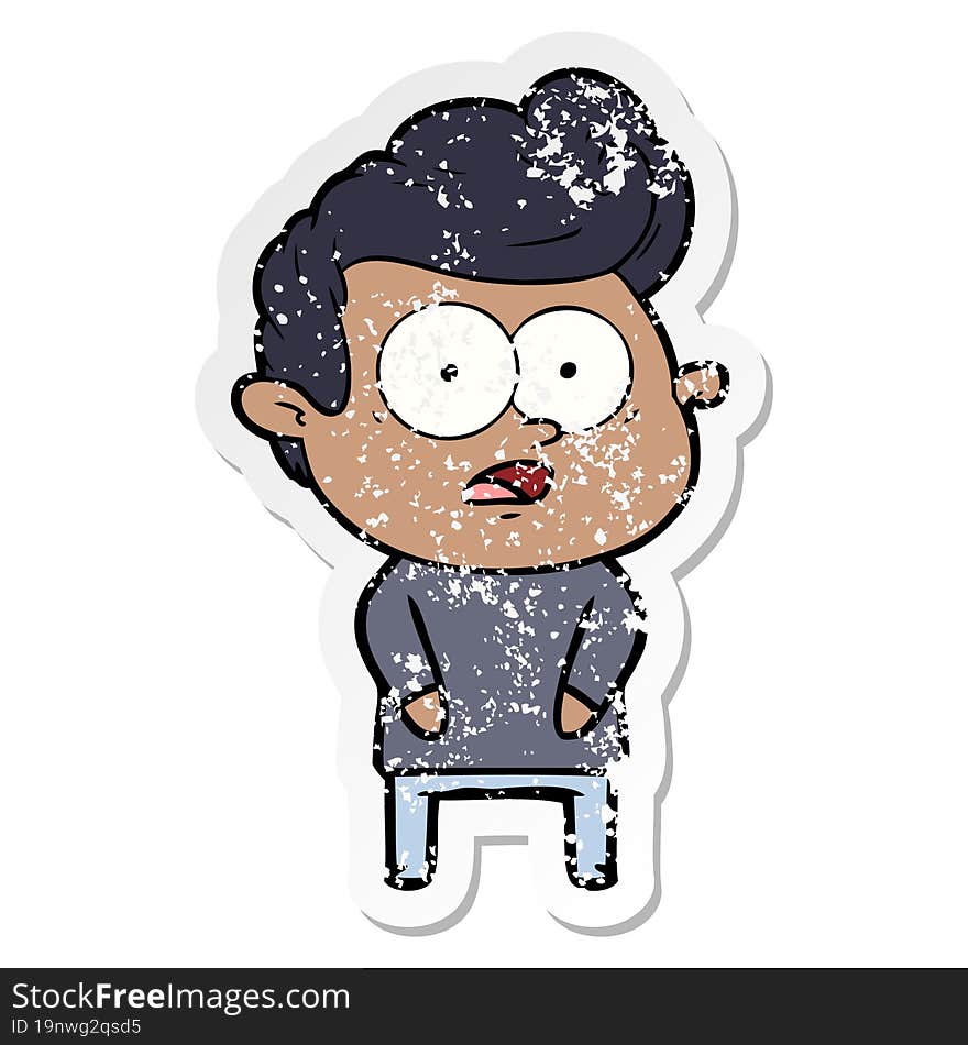 distressed sticker of a cartoon staring man