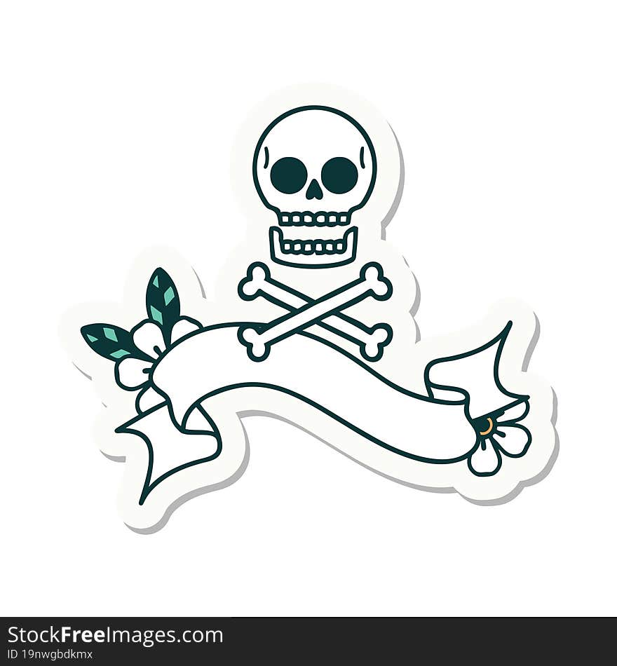 tattoo sticker with banner of cross bones