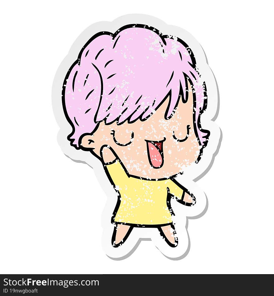 distressed sticker of a cartoon woman talking