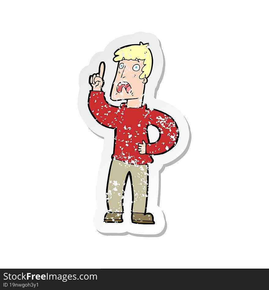 Retro Distressed Sticker Of A Cartoon Man With Complaint