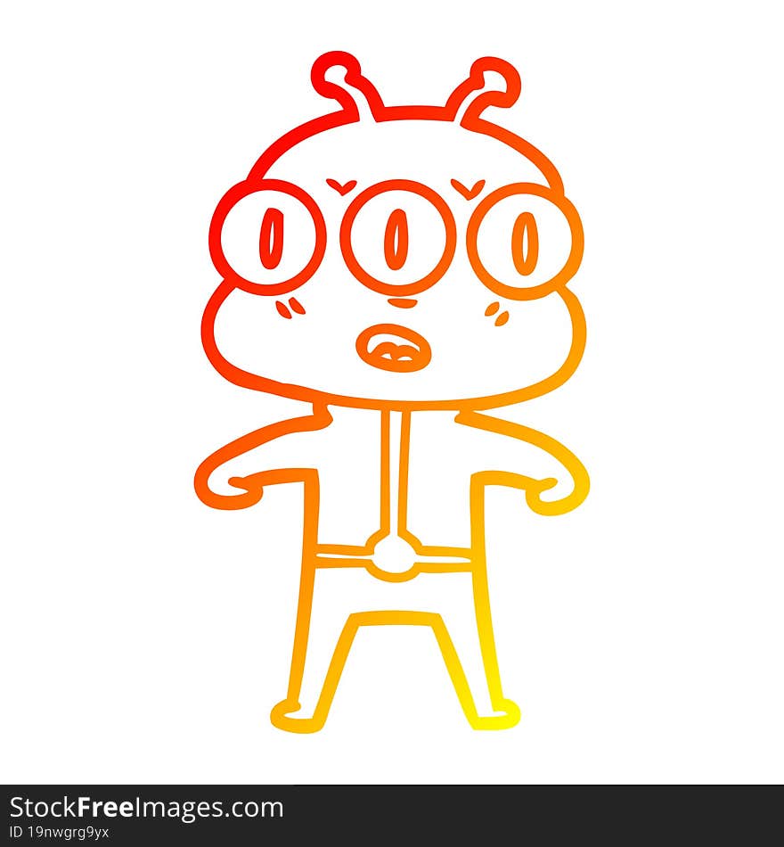 Warm Gradient Line Drawing Cartoon Three Eyed Alien