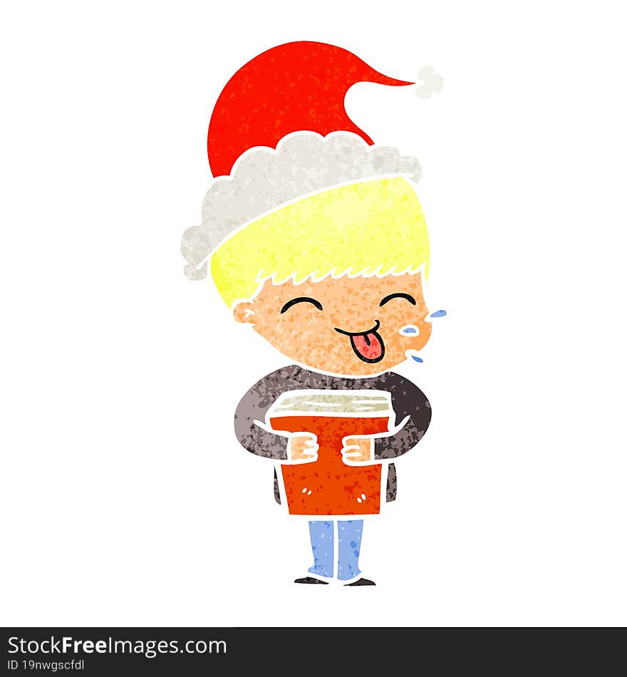 Retro Cartoon Of A Boy Wearing Santa Hat