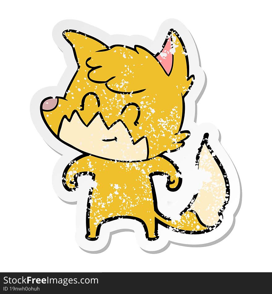 distressed sticker of a cartoon friendly fox