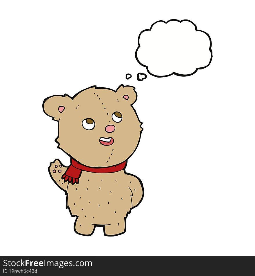 cartoon cute teddy bear with scarf with thought bubble