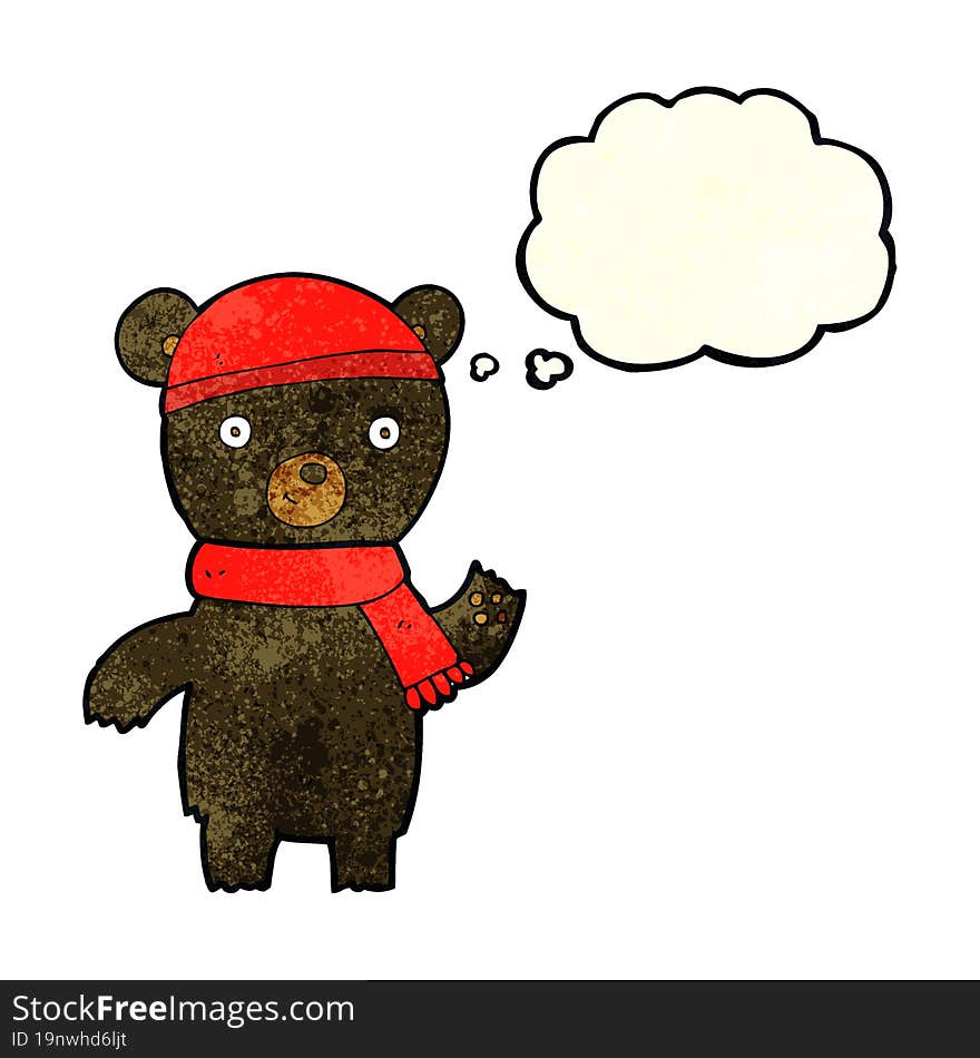 Cartoon Waving Black Bear With Thought Bubble