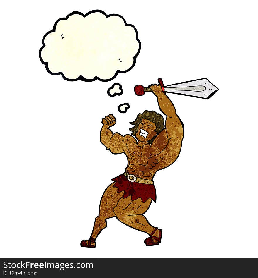 cartoon barbarian hero with thought bubble