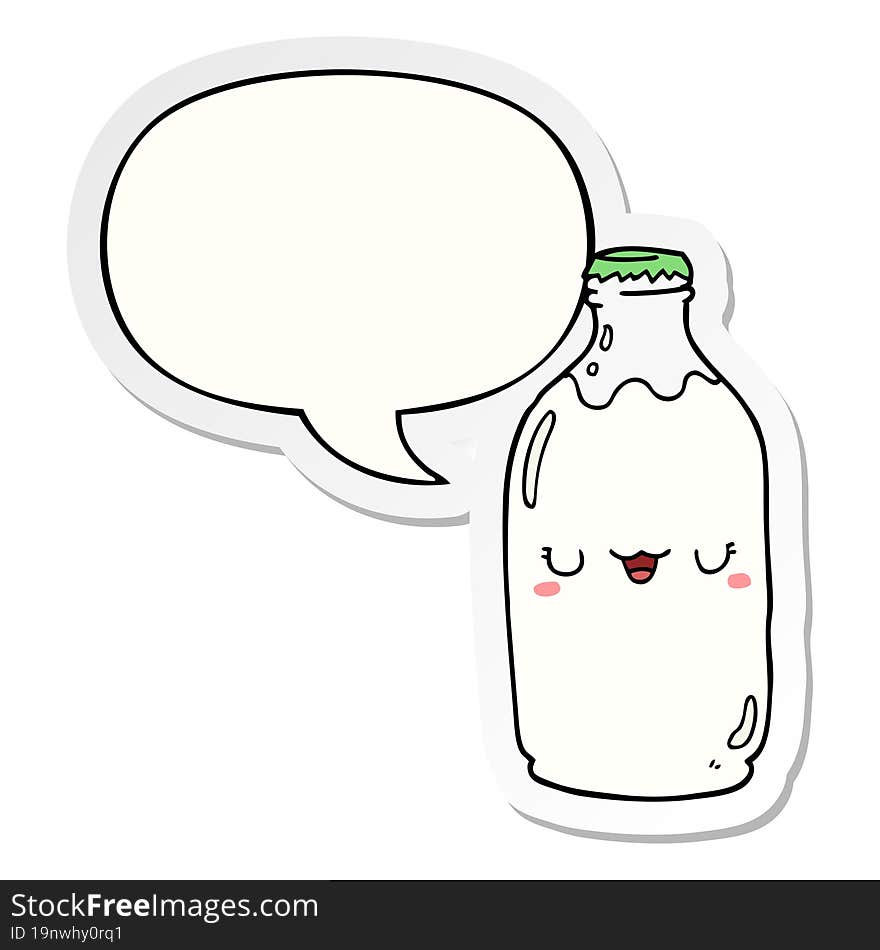 Cute Cartoon Milk Bottle And Speech Bubble Sticker