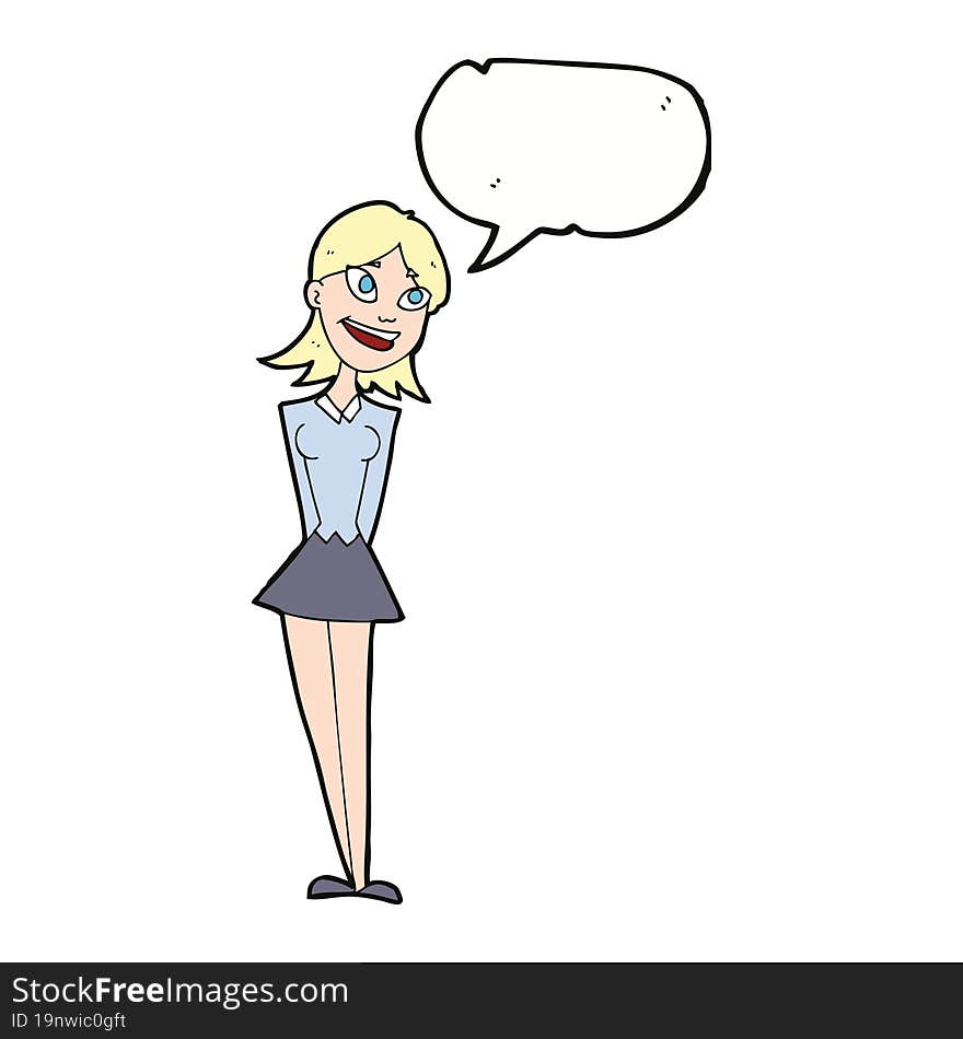 Cartoon Happy Woman With Speech Bubble