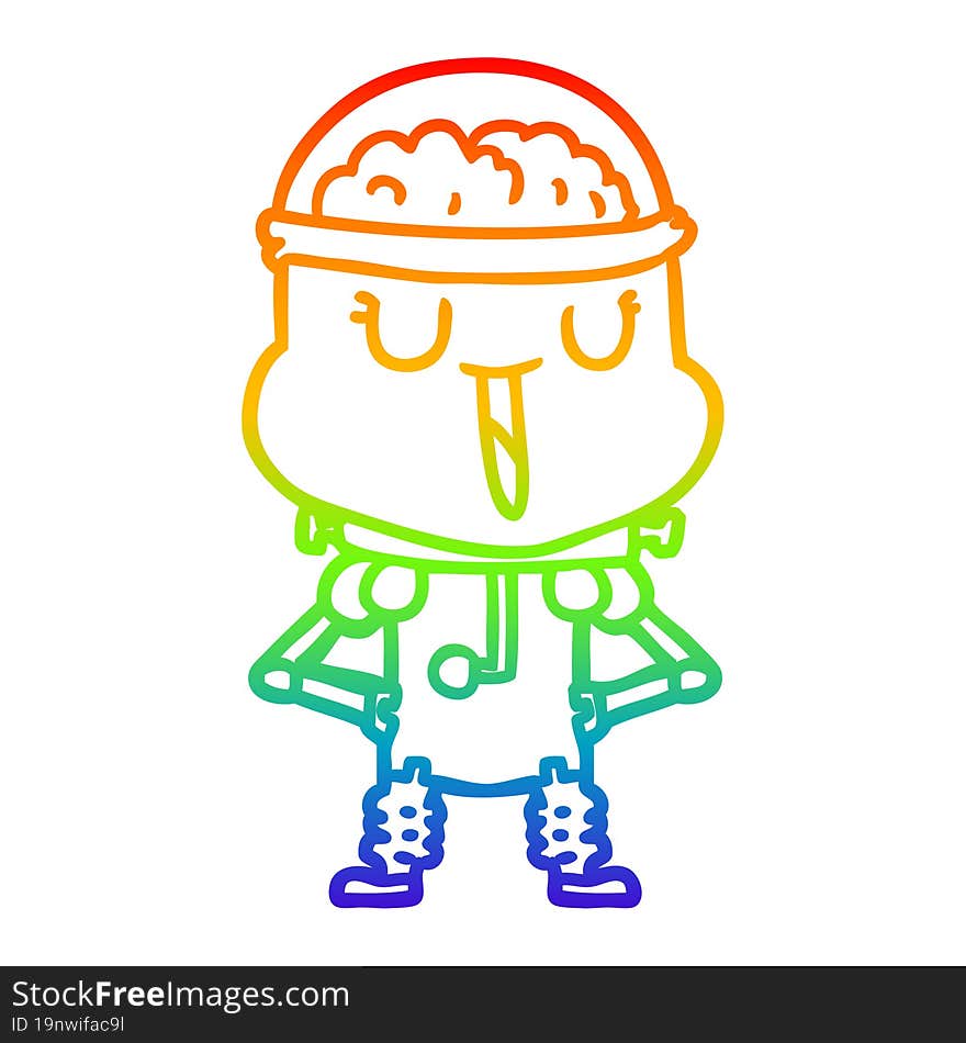 rainbow gradient line drawing of a happy cartoon robot