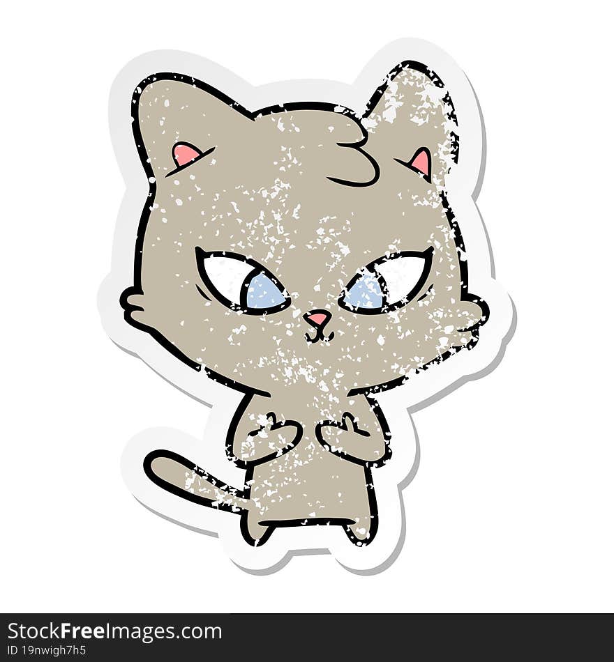 distressed sticker of a cute cartoon cat