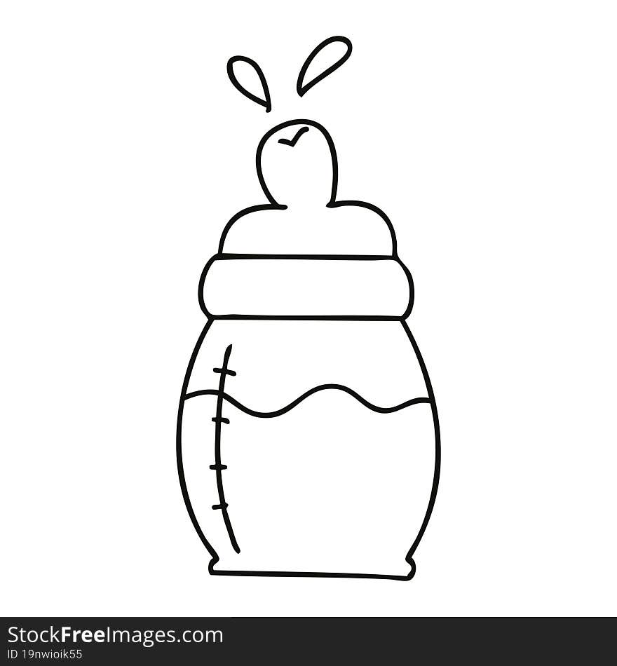 Quirky Line Drawing Cartoon Baby Milk Bottle