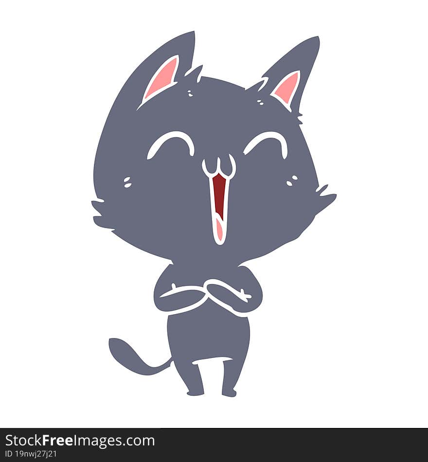 happy flat color style cartoon cat