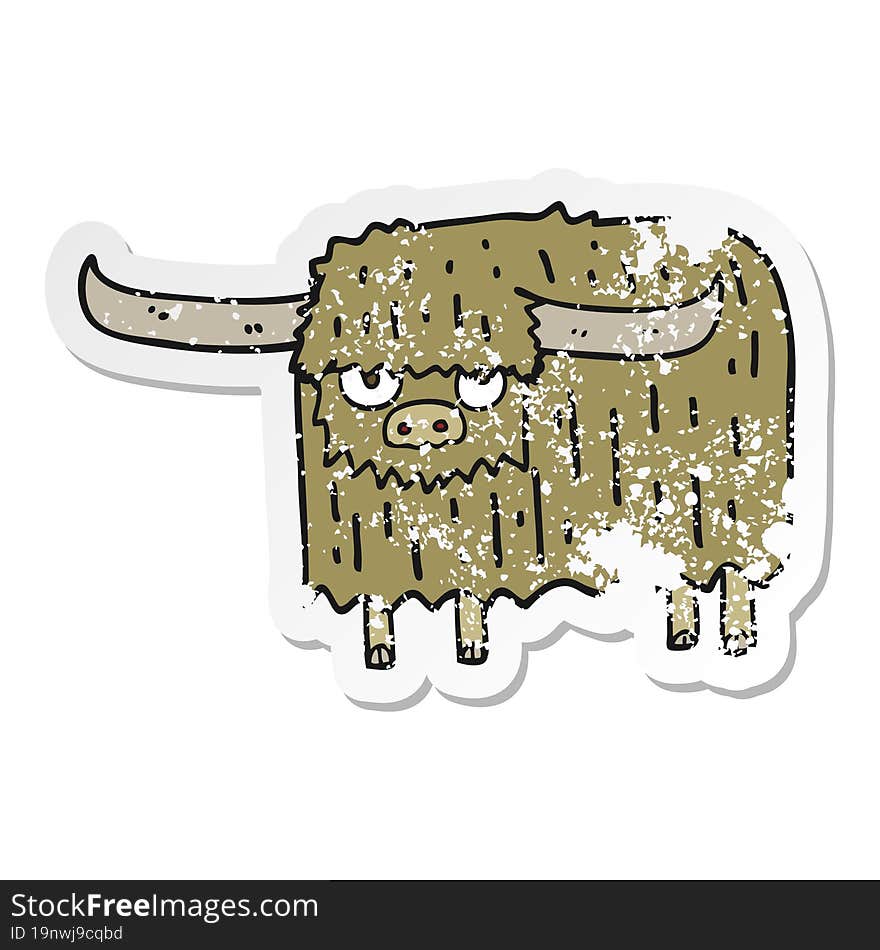 Distressed Sticker Of A Cartoon Hairy Cow