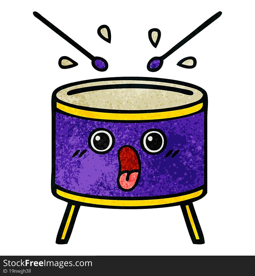 retro grunge texture cartoon of a drum