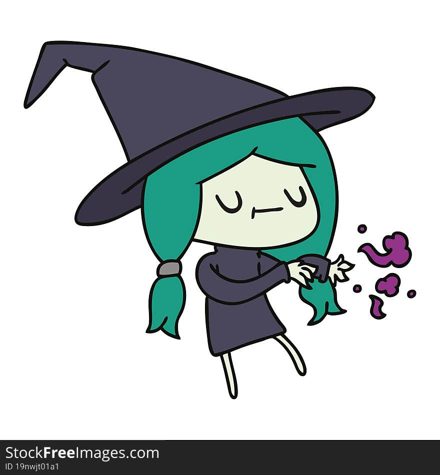 cartoon of cute kawaii witch