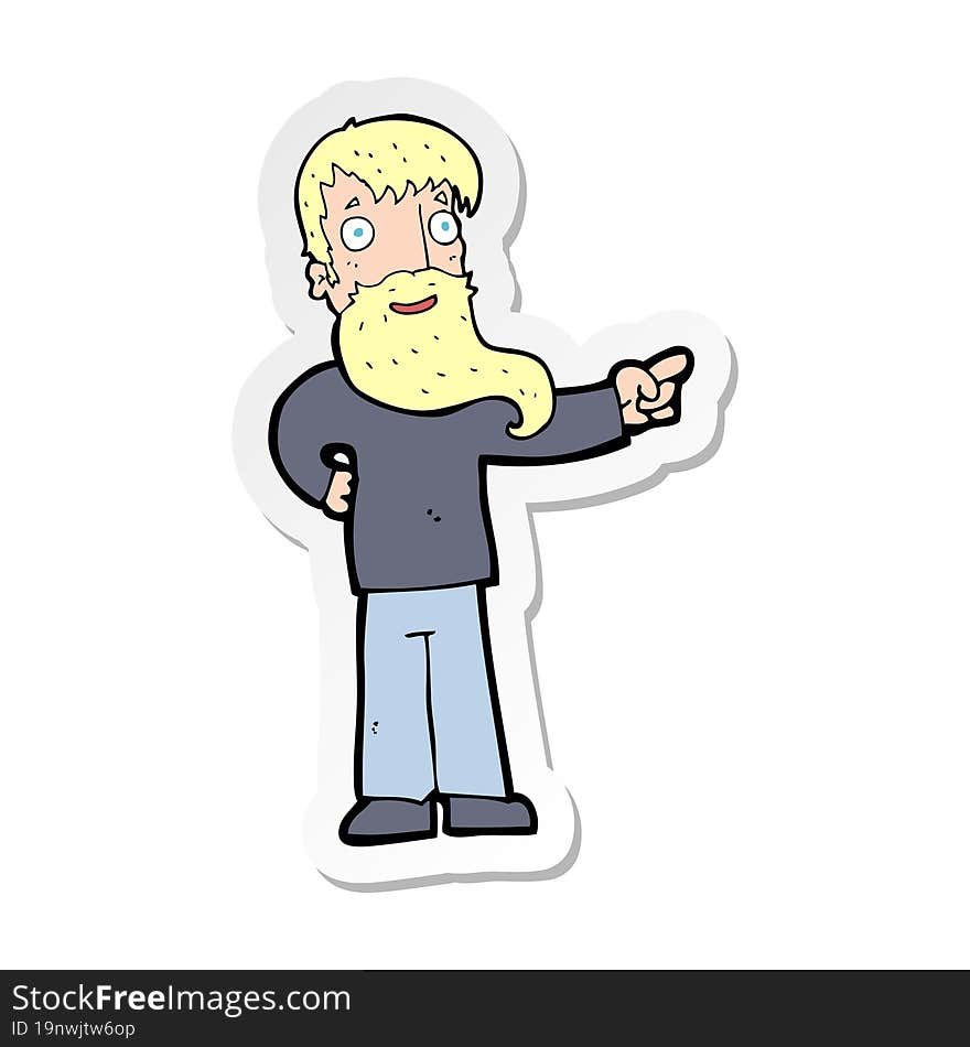 sticker of a cartoon man with beard pointing