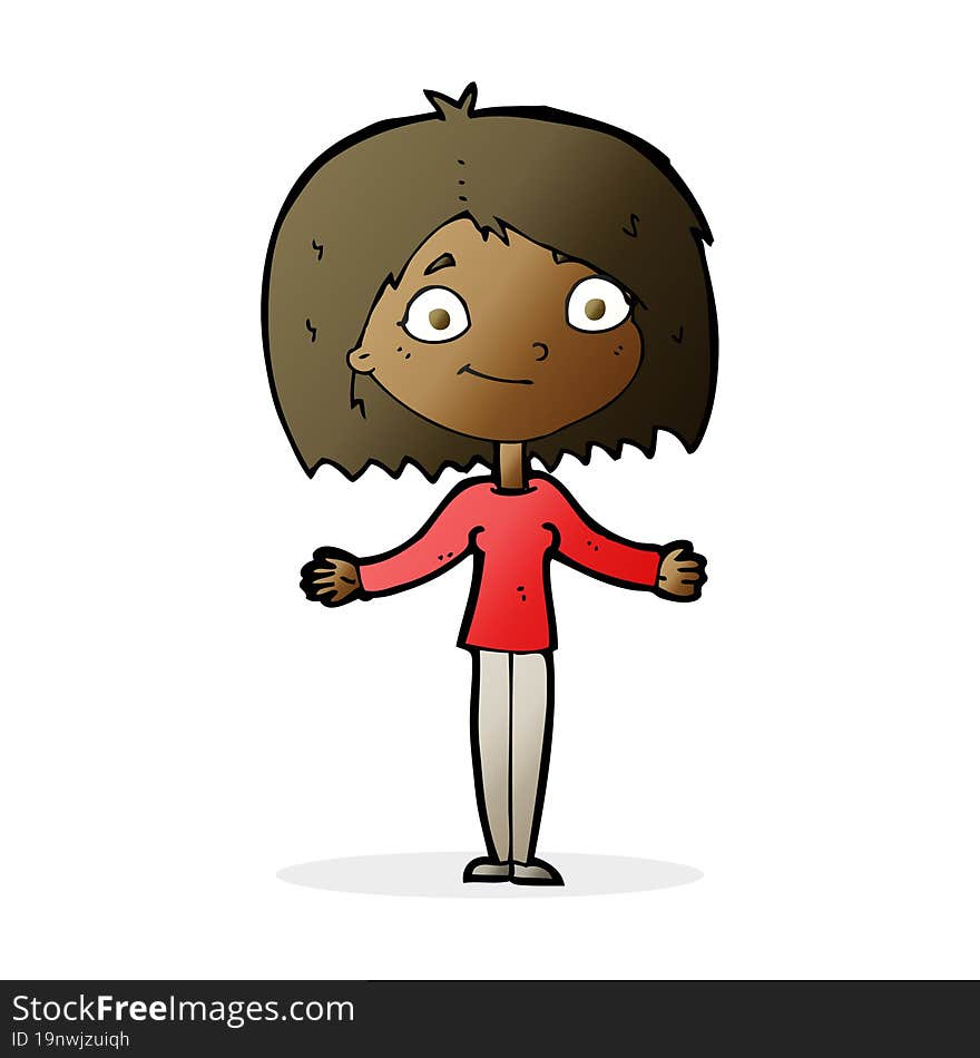 cartoon woman shrugging shoulders