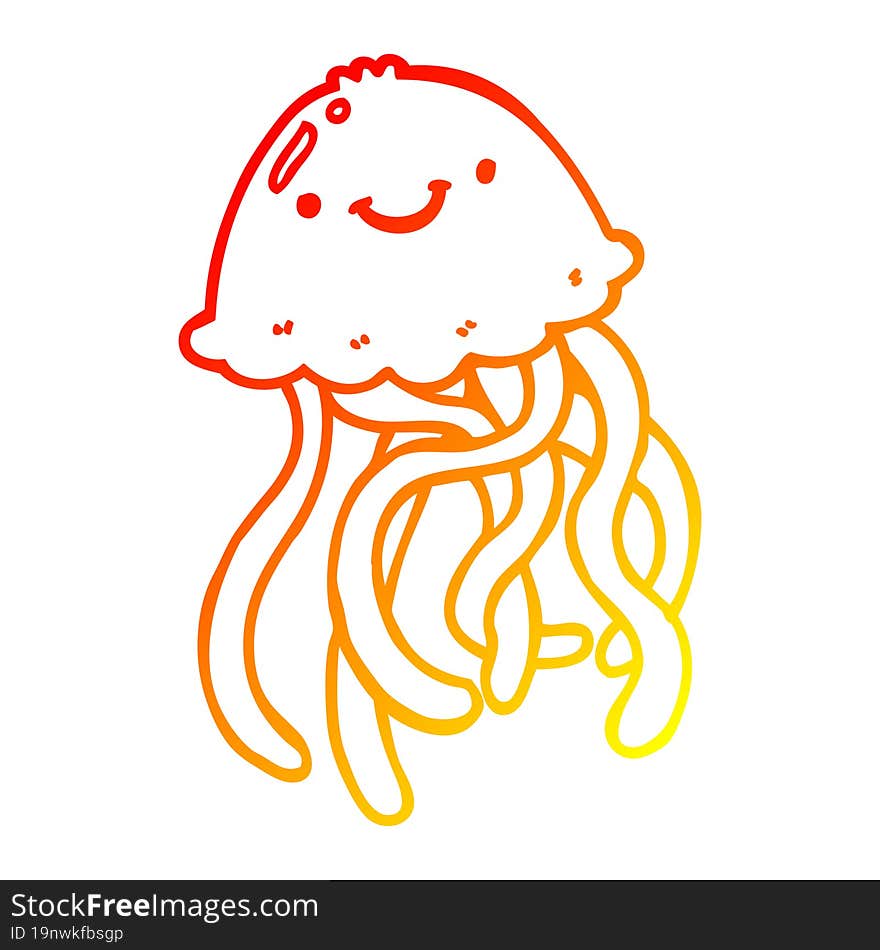 Warm Gradient Line Drawing Cartoon Happy Jellyfish