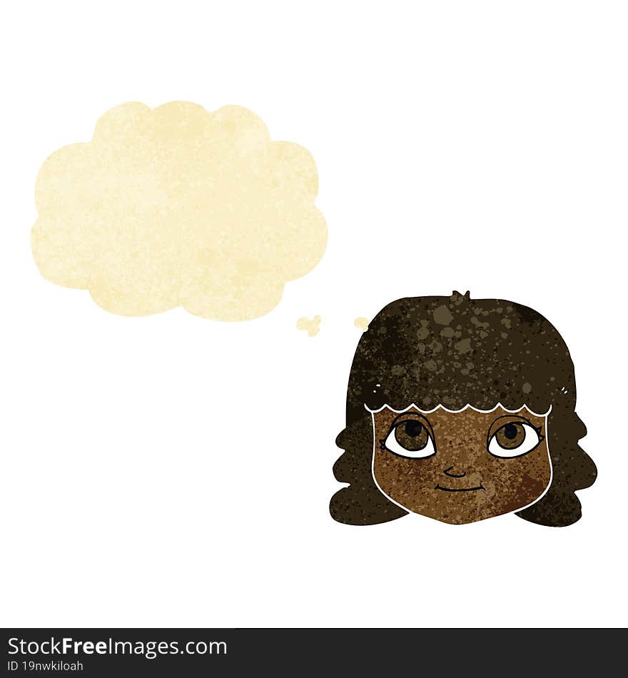 Cartoon Happy Female Face With Thought Bubble