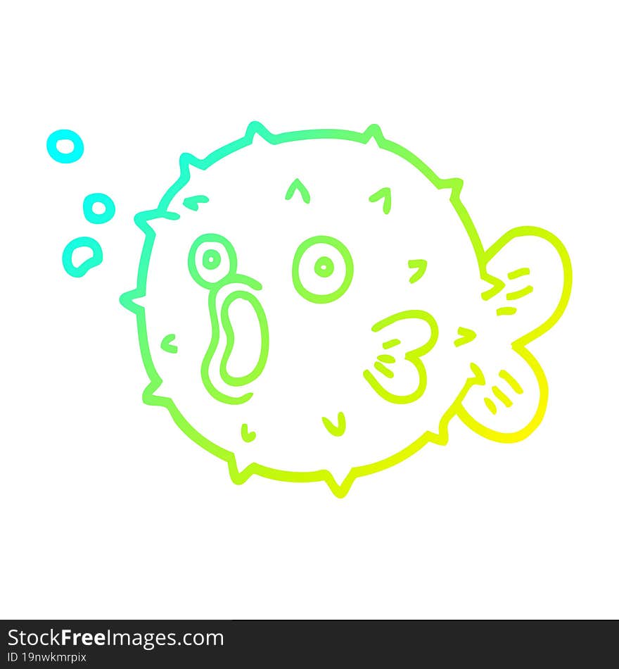 cold gradient line drawing cartoon blow fish