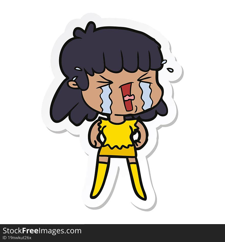 sticker of a cartoon woman crying