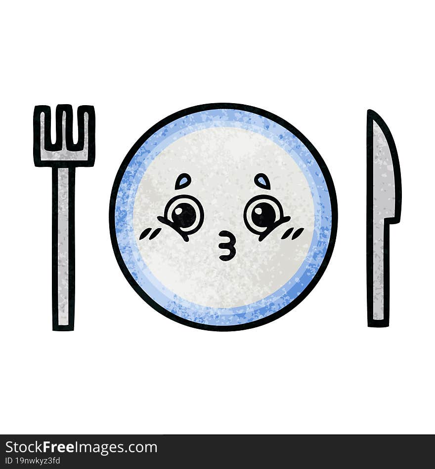 retro grunge texture cartoon of a dinner plate